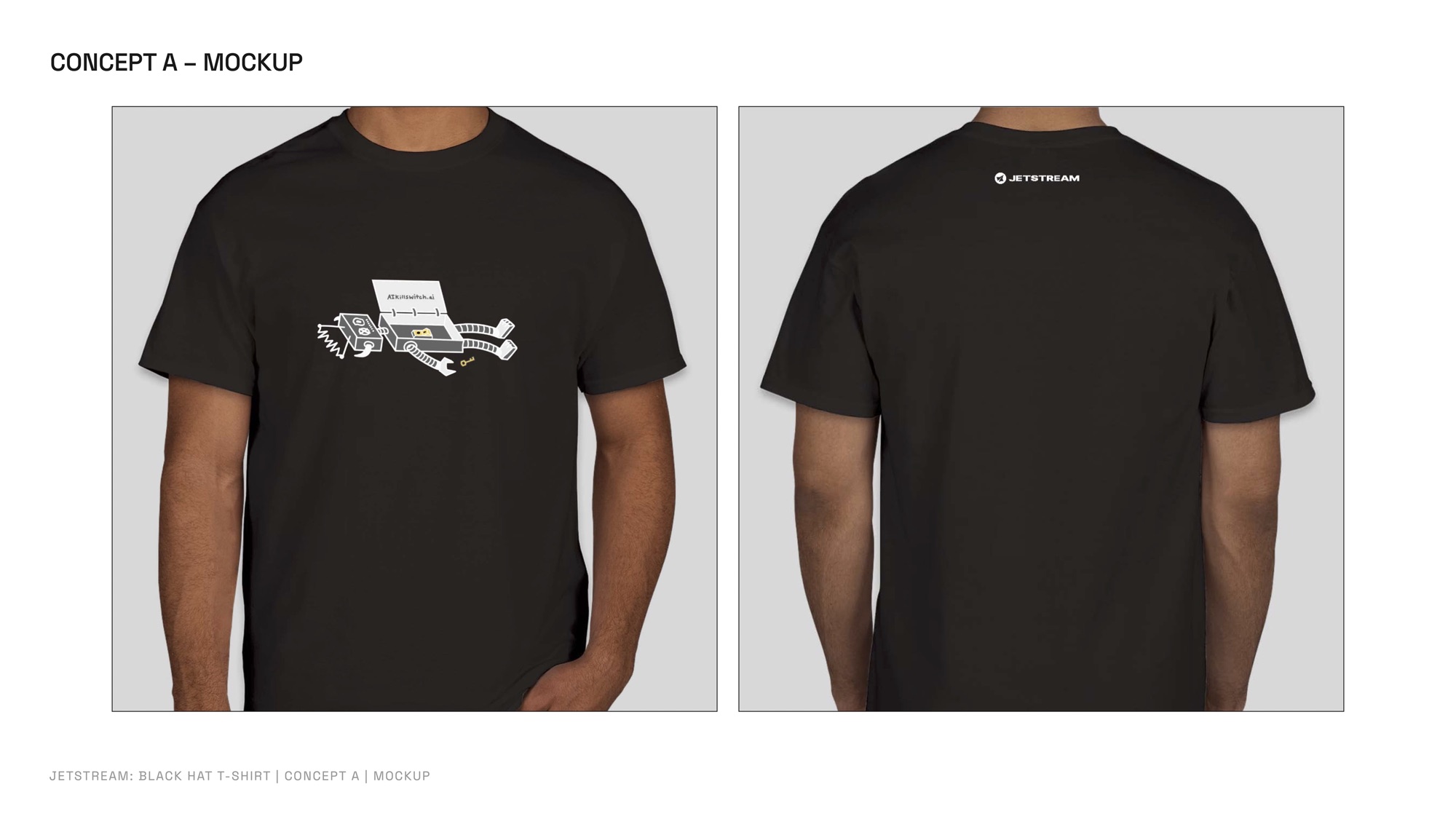 Concept A: front and back on a black tee