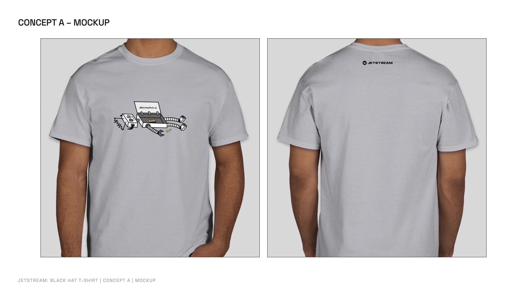 Concept A: front and back on a grey tee