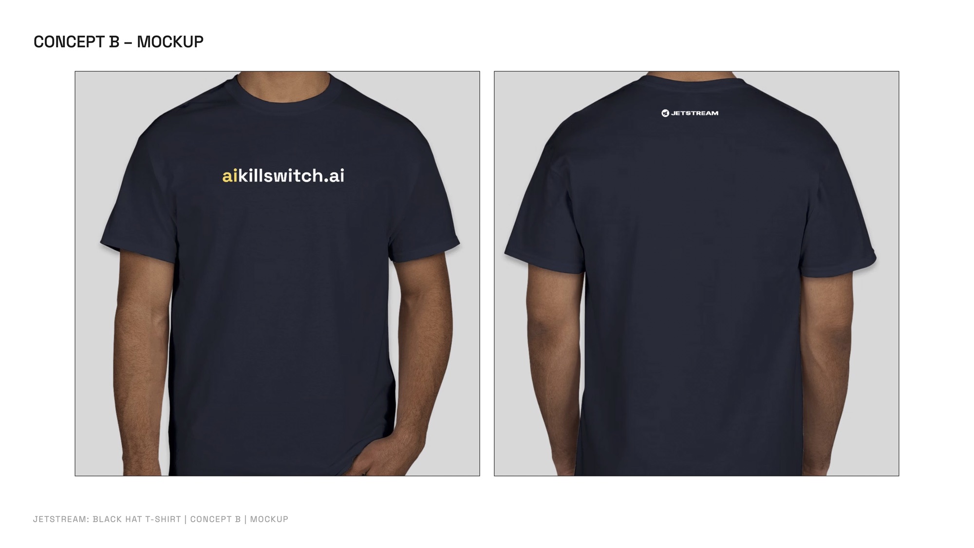 Concept B: front and back on a navy tee