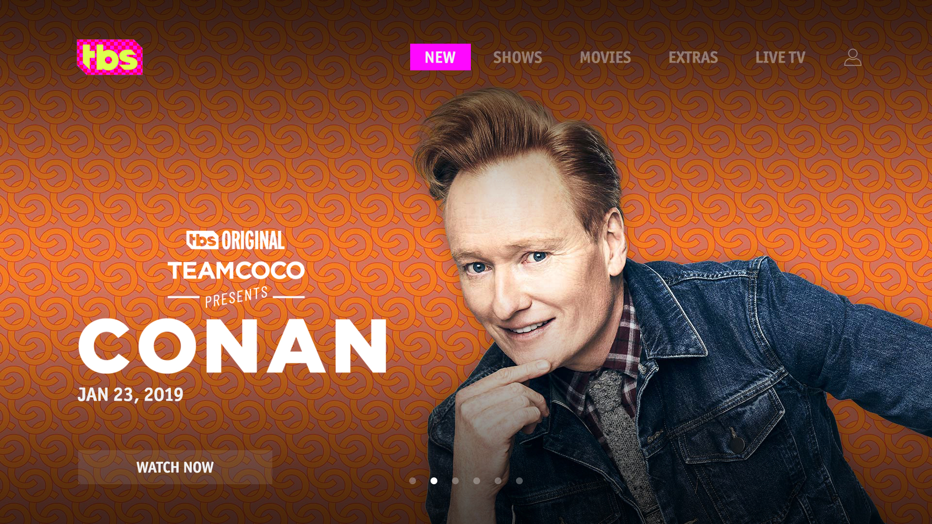 Mock up hero image for Team Coco Presents Conan before going live on TBS and its platforms.