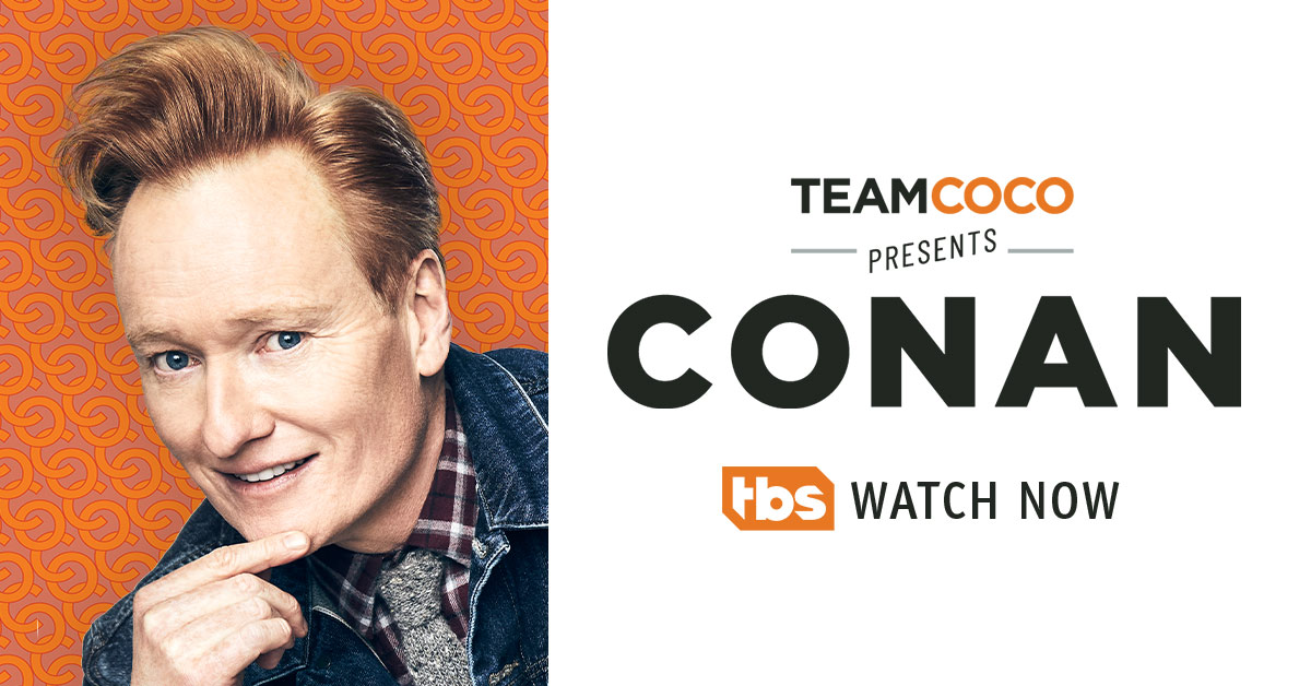 Banner promoting Team Coco Presents Conan on TBS for Roku platform.