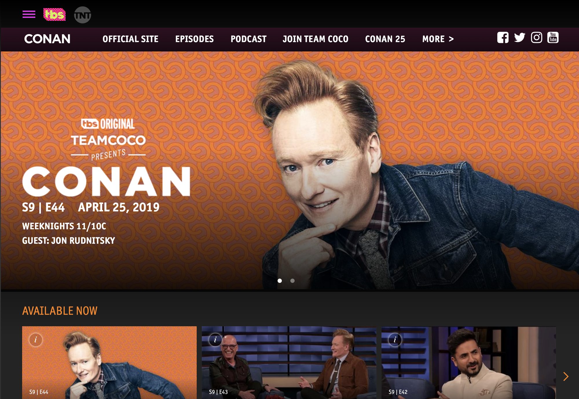 Screen shot of formatted work live on tbs.com